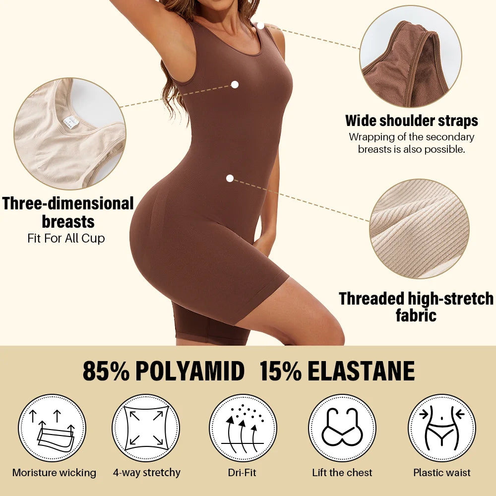 POKARLA Sexy Bodysuits Full Coverage Shapewear Thigh Slim Body Suit Wide Shoulder Body Shaper Jumpsuit Seamless Shapers Slimmer