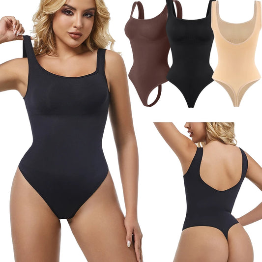 Nahtloser Bodysuit für Damen, Shapewear, Bauchkontrolle, quadratischer Kragen, Tanktop, U-Form, rückenfrei, Body Shaper, Tangas, Unterwäsche, schmale Taille