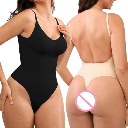 MISSMOLY Womens Backless Bodysuits Shapewear Thong Seamless Tummy Control Butt Lifter Body Shaper Corset Slimming Camisole Tops