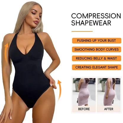 Neckholder-Bodysuit mit tiefem V-Ausschnitt, verstellbarer Riemen, Shapewear-Oberteil, Bauchkontrolle, Damen, sexy Tanga, Body Shaper, nahtlos, Fajas 2025