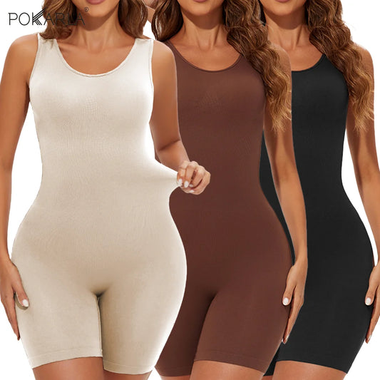 POKARLA Sexy Bodysuits Full Coverage Shapewear Thigh Slim Body Suit Wide Shoulder Body Shaper Jumpsuit Seamless Shapers Slimmer